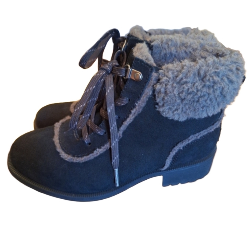Womens Bodie Ugg Black Suede Fur-Trim Lace-Up Boots Winter Warm 6.5